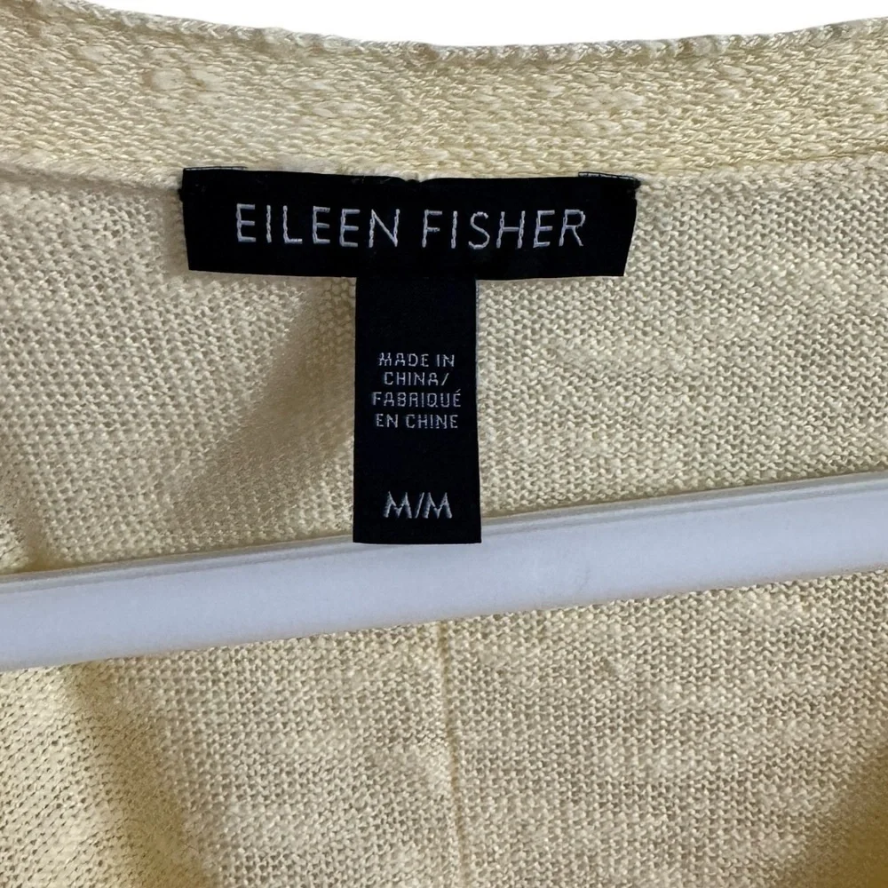 Eileen Fisher Organic Linen Cotton Slub V-Neck Sweater, Yellow, Size M